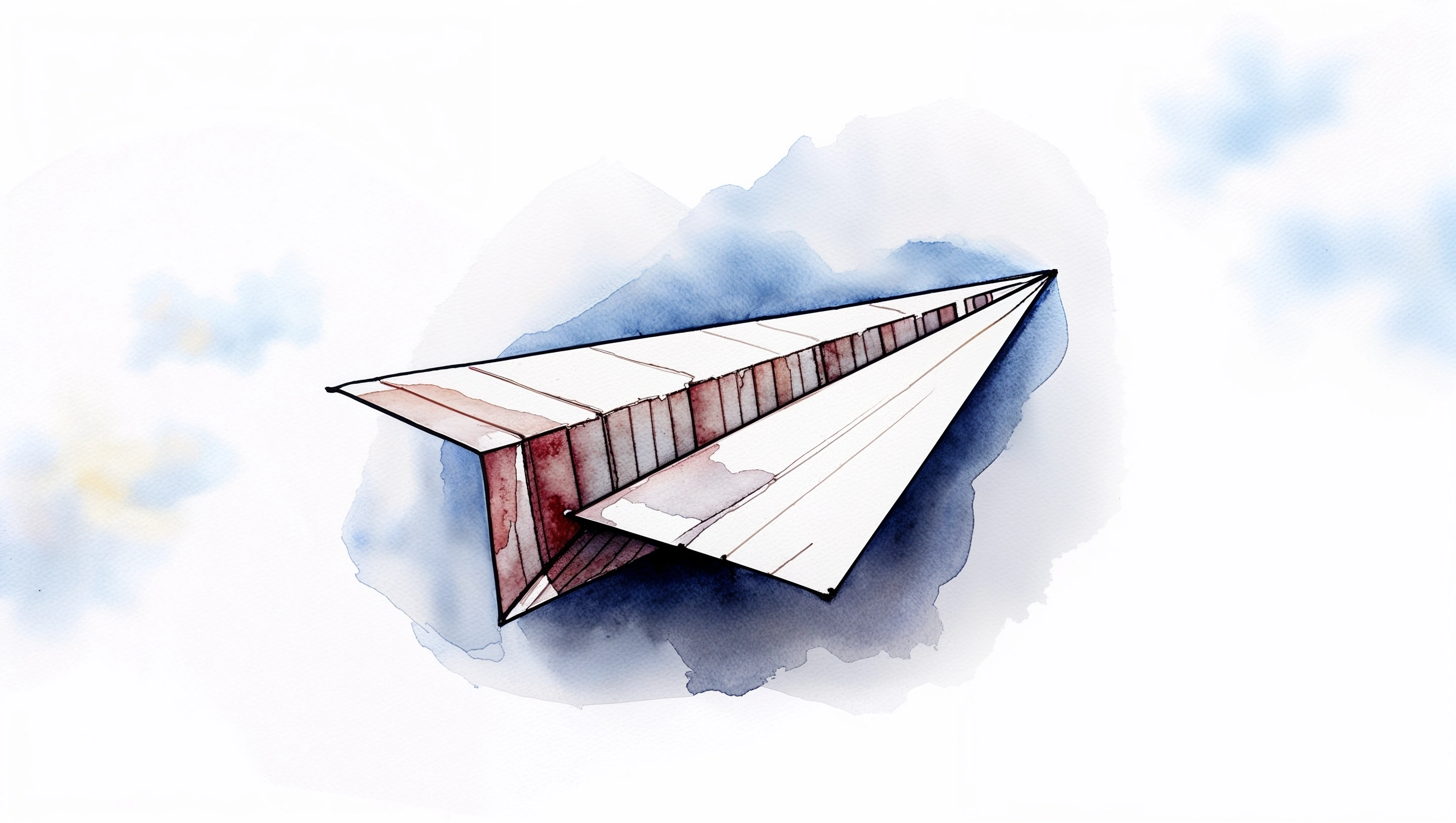 Watercolor illustration of a paper airplane in flight